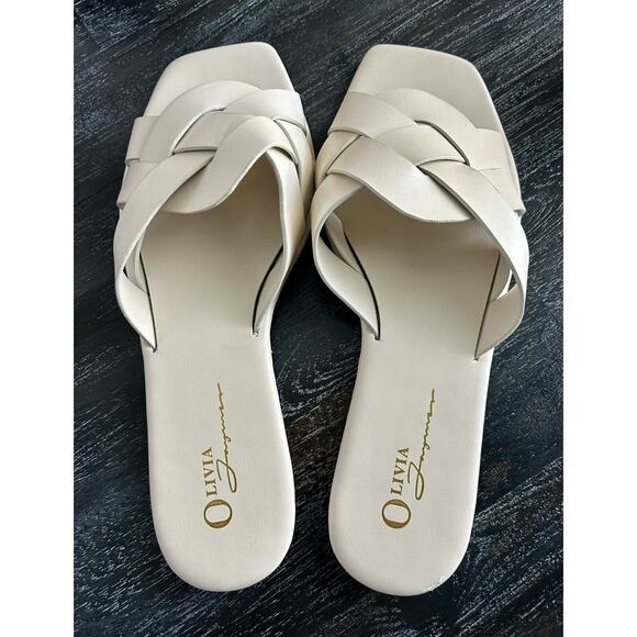 Olivia Ferguson Women's Beige Woven‎ Flat Sandal New Size 9 Vegan Leather Classy - Picture 3 of 9
